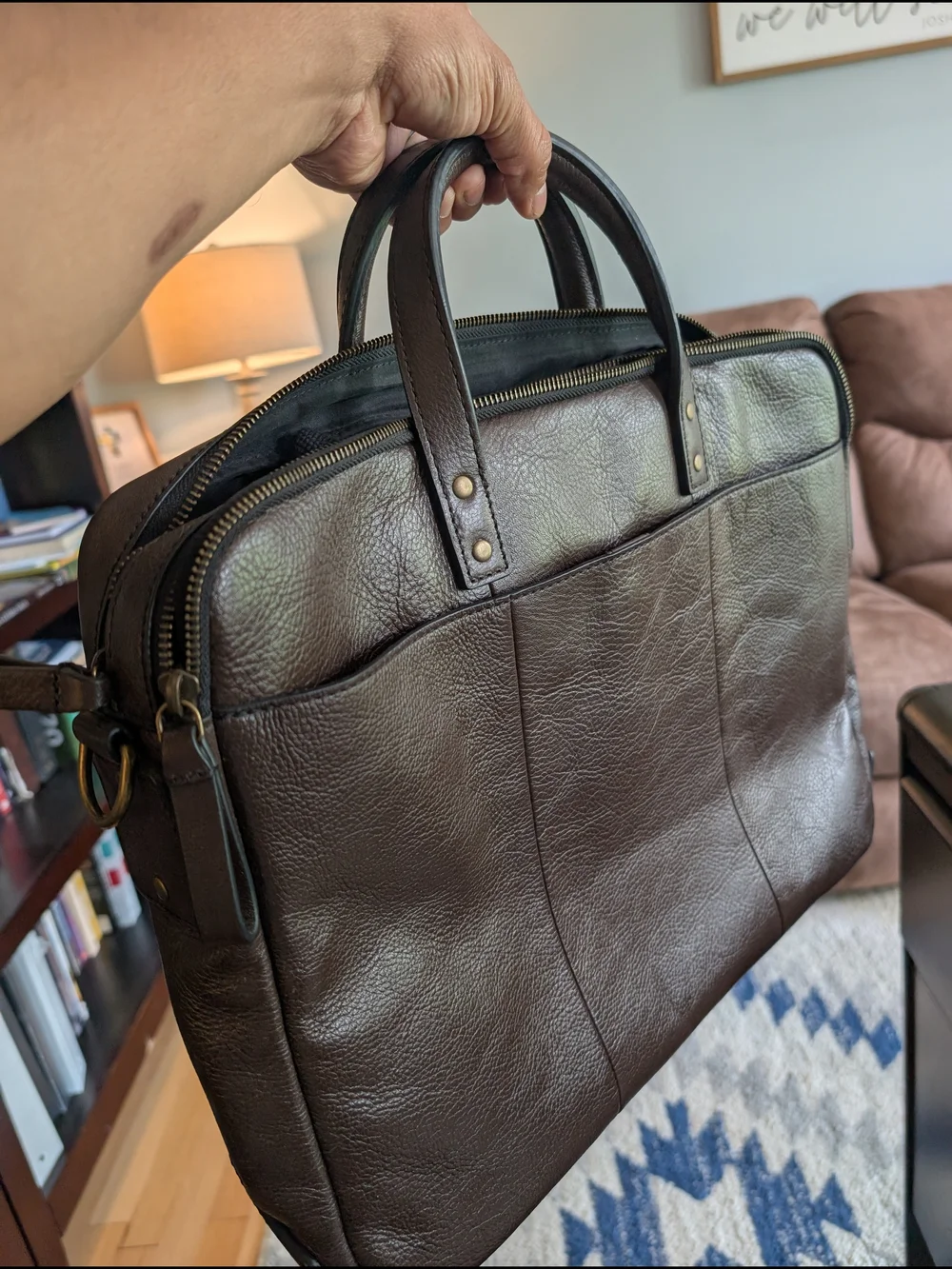 FOSSIL Haskell Double Briefbag Top Handle Laptop Bag Dark Loden Khaki